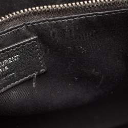 Pre Owned Saint Laurent Black Canvas and Straw Small Rive Gauche Tote