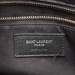 Pre Owned Saint Laurent Black Canvas and Straw Small Rive Gauche Tote