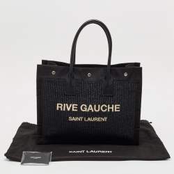 Pre Owned Saint Laurent Black Canvas and Straw Small Rive Gauche Tote