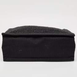 Pre Owned Saint Laurent Black Canvas and Straw Small Rive Gauche Tote