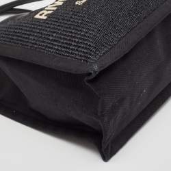 Pre Owned Saint Laurent Black Canvas and Straw Small Rive Gauche Tote