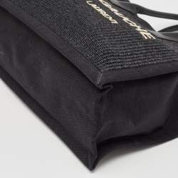 Pre Owned Saint Laurent Black Canvas and Straw Small Rive Gauche Tote