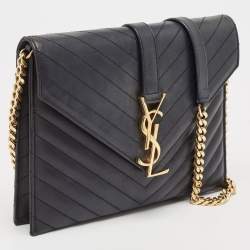 Saint Laurent Black Leather Monogram Envelope Chain Bag