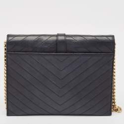 Saint Laurent Black Leather Monogram Envelope Chain Bag