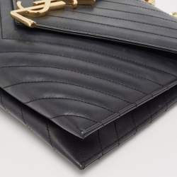 Saint Laurent Black Leather Monogram Envelope Chain Bag