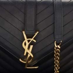 Saint Laurent Black Leather Monogram Envelope Chain Bag