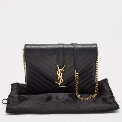 Saint Laurent Black Leather Monogram Envelope Chain Bag