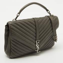 Saint Laurent Grey Matelasse Leather Large College Top Handle Bag