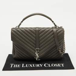 Saint Laurent Grey Matelasse Leather Large College Top Handle Bag