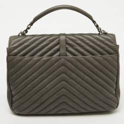 Saint Laurent Grey Matelasse Leather Large College Top Handle Bag