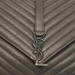 Saint Laurent Grey Matelasse Leather Large College Top Handle Bag