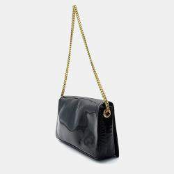 Saint Laurent Black Patent Leather Monogram Chain Shoulder Bag