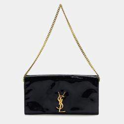 Saint Laurent Black Patent Leather Monogram Chain Shoulder Bag