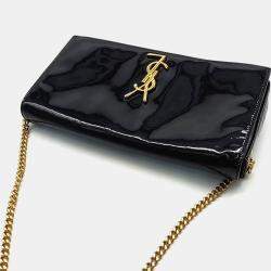 Saint Laurent Black Patent Leather Monogram Chain Shoulder Bag