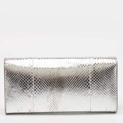 Saint Laurent Silver Python Kate Monogram Clutch