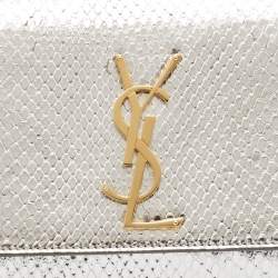 Saint Laurent Silver Python Kate Monogram Clutch