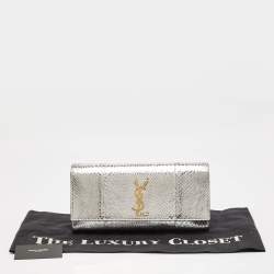 Saint Laurent Silver Python Kate Monogram Clutch