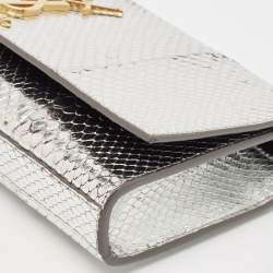 Saint Laurent Silver Python Kate Monogram Clutch