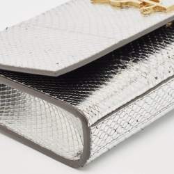 Saint Laurent Silver Python Kate Monogram Clutch