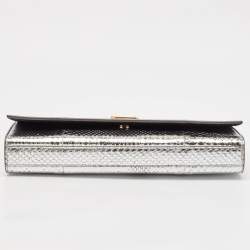 Saint Laurent Silver Python Kate Monogram Clutch