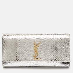 Saint Laurent Silver Python Kate Monogram Clutch