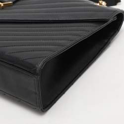 Pre Owned Saint Laurent Black Chevron Leather Large Monogram Envelope Shoulder Bag