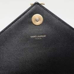 Pre Owned Saint Laurent Black Chevron Leather Large Monogram Envelope Shoulder Bag