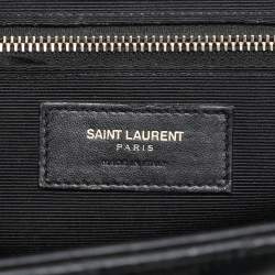 Pre Owned Saint Laurent Black Chevron Leather Large Monogram Envelope Shoulder Bag