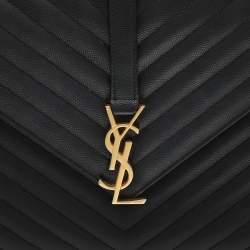 Pre Owned Saint Laurent Black Chevron Leather Large Monogram Envelope Shoulder Bag