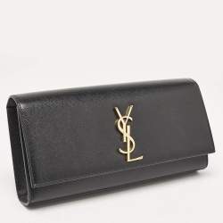 Saint Laurent Black Leather Monogram Cassandre Clutch