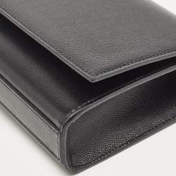 Saint Laurent Black Leather Monogram Cassandre Clutch