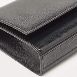 Saint Laurent Black Leather Monogram Cassandre Clutch