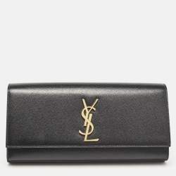 Saint Laurent Black Leather Monogram Cassandre Clutch