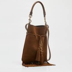 Pre Owned Saint Laurent Brown Suede Tassle Fringe Bucket Bag