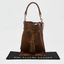 Pre Owned Saint Laurent Brown Suede Tassle Fringe Bucket Bag