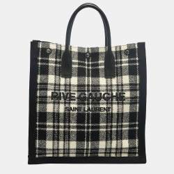 Saint Laurent Black/Cream Checkered Tweed Rive Gauche Vertical Tote