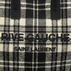 Saint Laurent Black/Cream Checkered Tweed Rive Gauche Vertical Tote