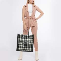 Saint Laurent Black/Cream Checkered Tweed Rive Gauche Vertical Tote