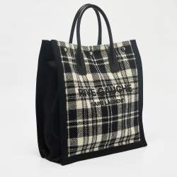 Saint Laurent Black/Cream Checkered Tweed Rive Gauche Vertical Tote