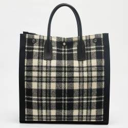 Saint Laurent Black/Cream Checkered Tweed Rive Gauche Vertical Tote