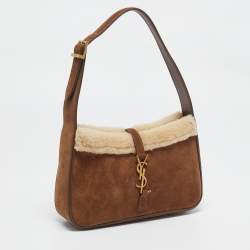 Saint Laurent Brown Suede and Shearling LE 5 À 7 Shoulder Bag