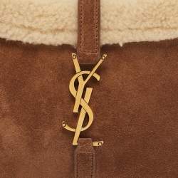 Saint Laurent Brown Suede and Shearling LE 5 À 7 Shoulder Bag