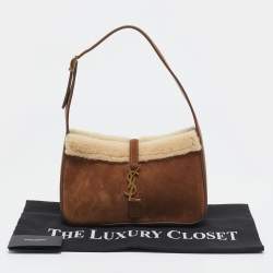 Saint Laurent Brown Suede and Shearling LE 5 À 7 Shoulder Bag