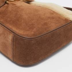 Saint Laurent Brown Suede and Shearling LE 5 À 7 Shoulder Bag