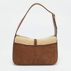 Saint Laurent Brown Suede and Shearling LE 5 À 7 Shoulder Bag