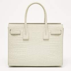Pre Owned Saint Laurent White Croc Embossed Leather Baby Classic Sac De Jour Tote