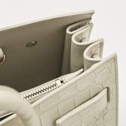 Pre Owned Saint Laurent White Croc Embossed Leather Baby Classic Sac De Jour Tote