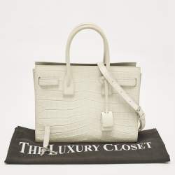 Pre Owned Saint Laurent White Croc Embossed Leather Baby Classic Sac De Jour Tote