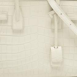 Pre Owned Saint Laurent White Croc Embossed Leather Baby Classic Sac De Jour Tote