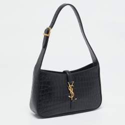 Saint Laurent Black Croc Embossed Leather LE 5 À 7 Shoulder Bag